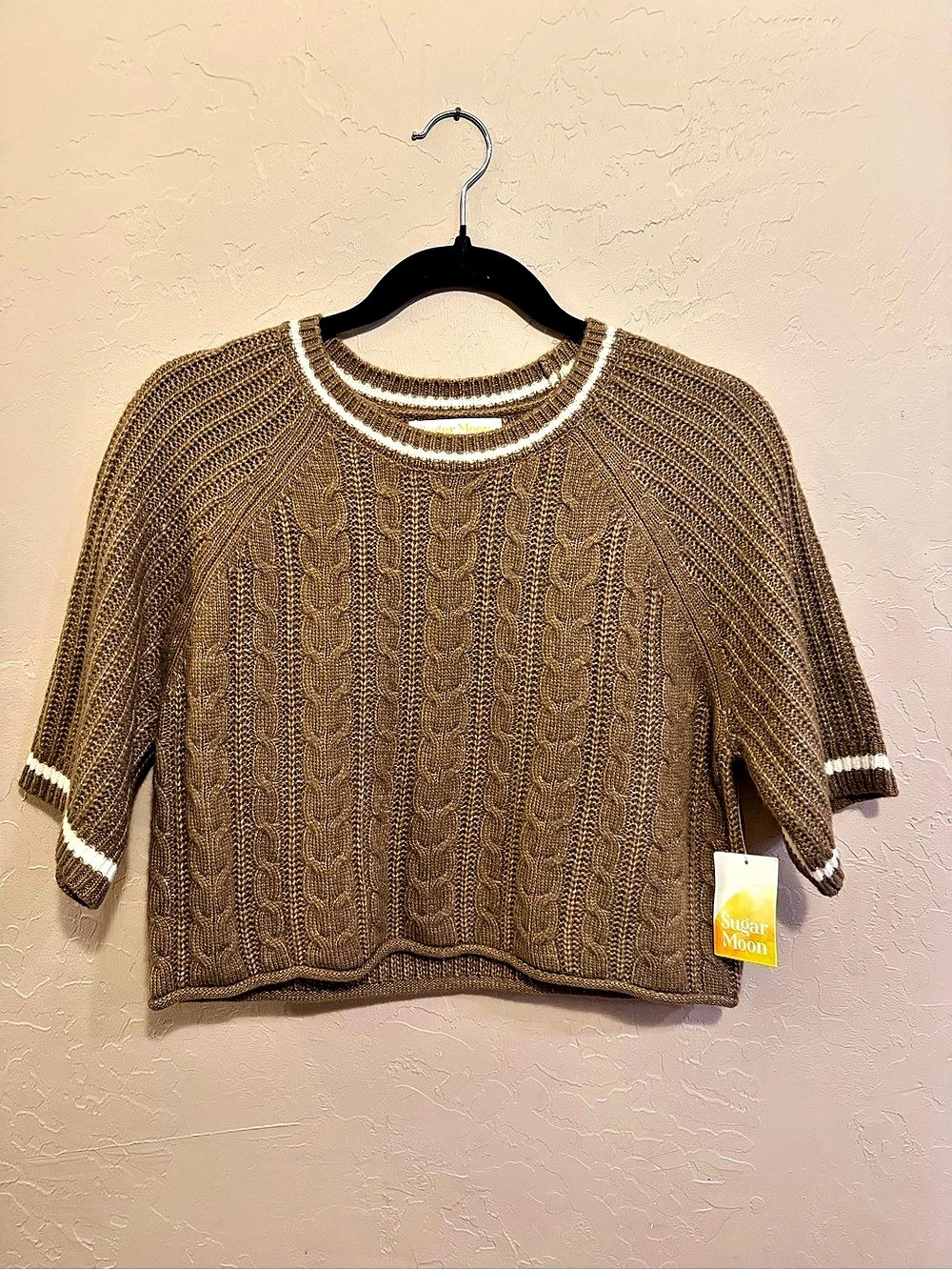 Sugar Moon Brown & White Short Sleeve Sweater Size Small NWT